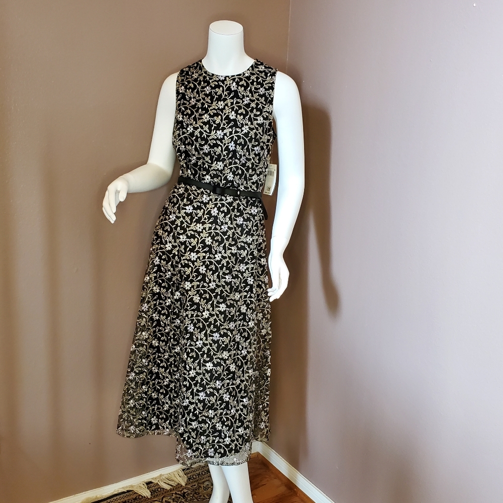 NWT RALPH LAUREN black embroidered dress 6